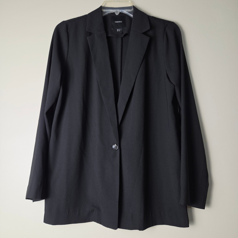 Forever 21 Womens Small Black Single Button Notched Lapel Blazer Jacket